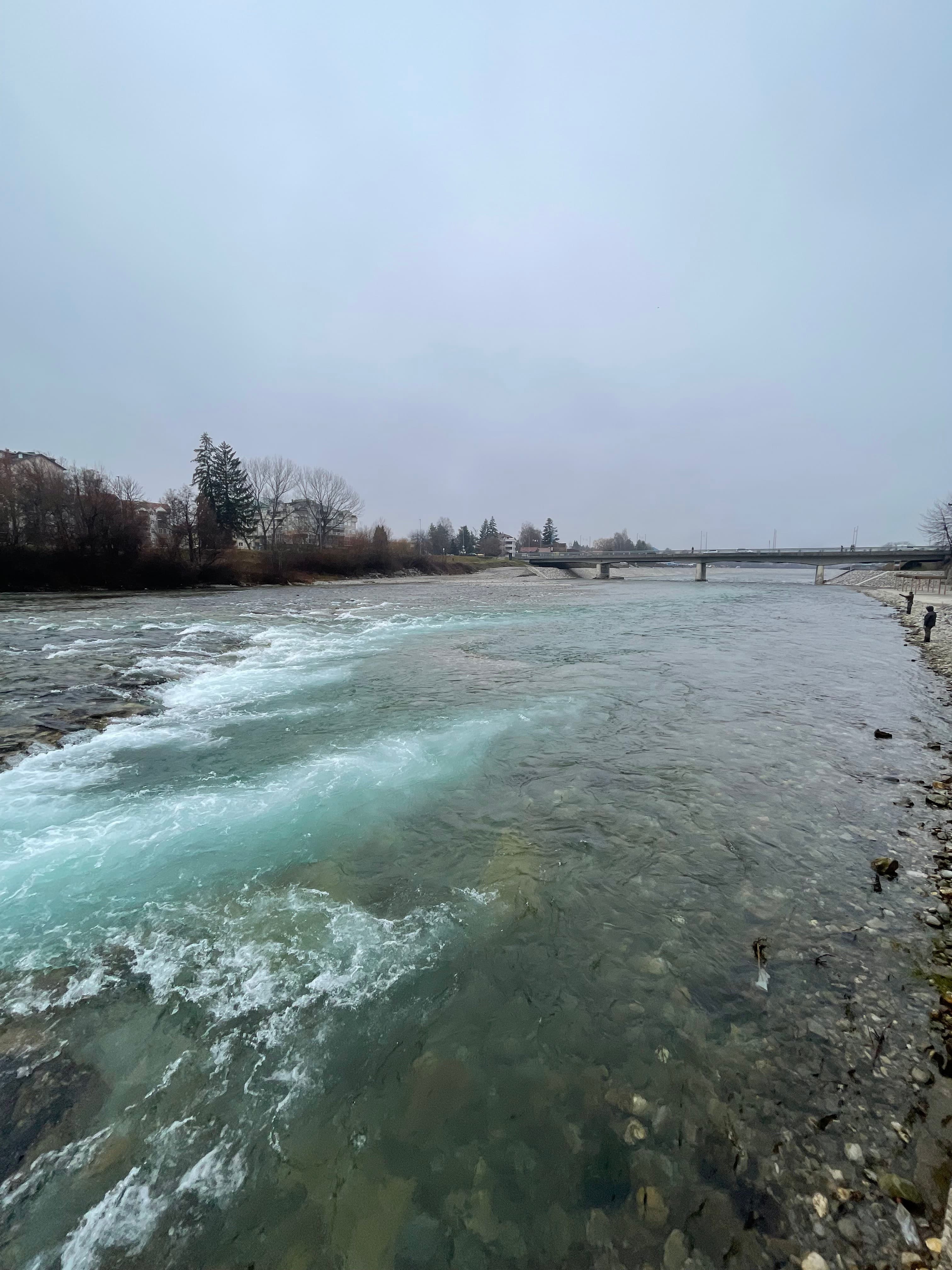 Fly angler casting on the fast riffles of the Vrbas River near Banja Luka